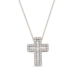 Baugette and Round Thick Diamond Cross