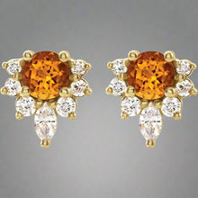 14kt Yellow Gold Diamond and Round Cut Citrine Earrings