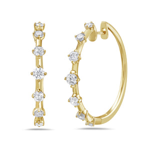 Spaced Hoop Prong Set Gold Diamond Earrings