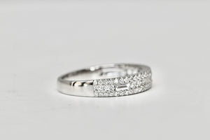 3 Row Round & Baguette Diamond Band in Solid Gold