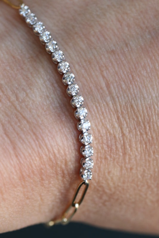 Round Diamond PaperClip Chain Bracelet in 14kt Gold