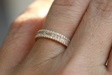 3 Row Round & Baguette Diamond Band in Solid Gold