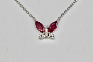 Ruby and Diamond Butterfly Necklace in Solid 14k Gold