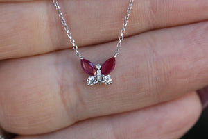 Ruby and Diamond Butterfly Necklace in Solid 14k Gold