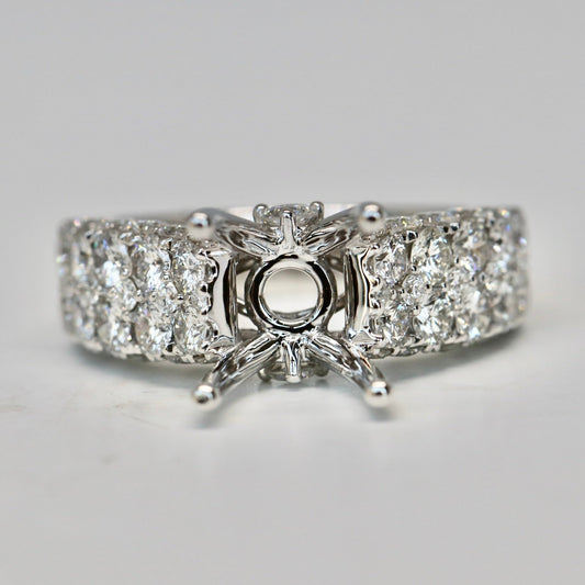 Wide Diamond engagement ring with diamonds all around