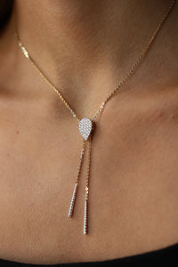 Adjustable Lariat Pave Pear Shaped Diamond Necklace