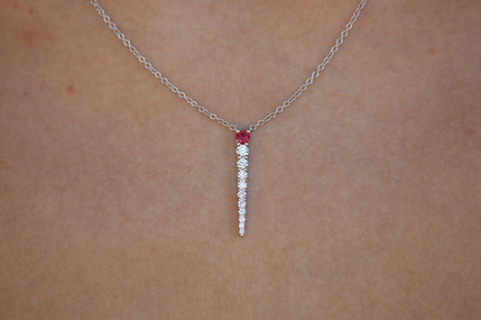 Verticle Diamond and Ruby Pendant in Solid 14Kt Gold