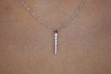 Verticle Diamond and Ruby Pendant in Solid 14Kt Gold