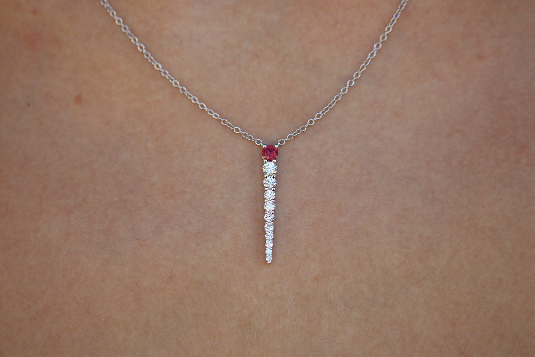 Verticle Diamond and Ruby Pendant in Solid 14Kt Gold