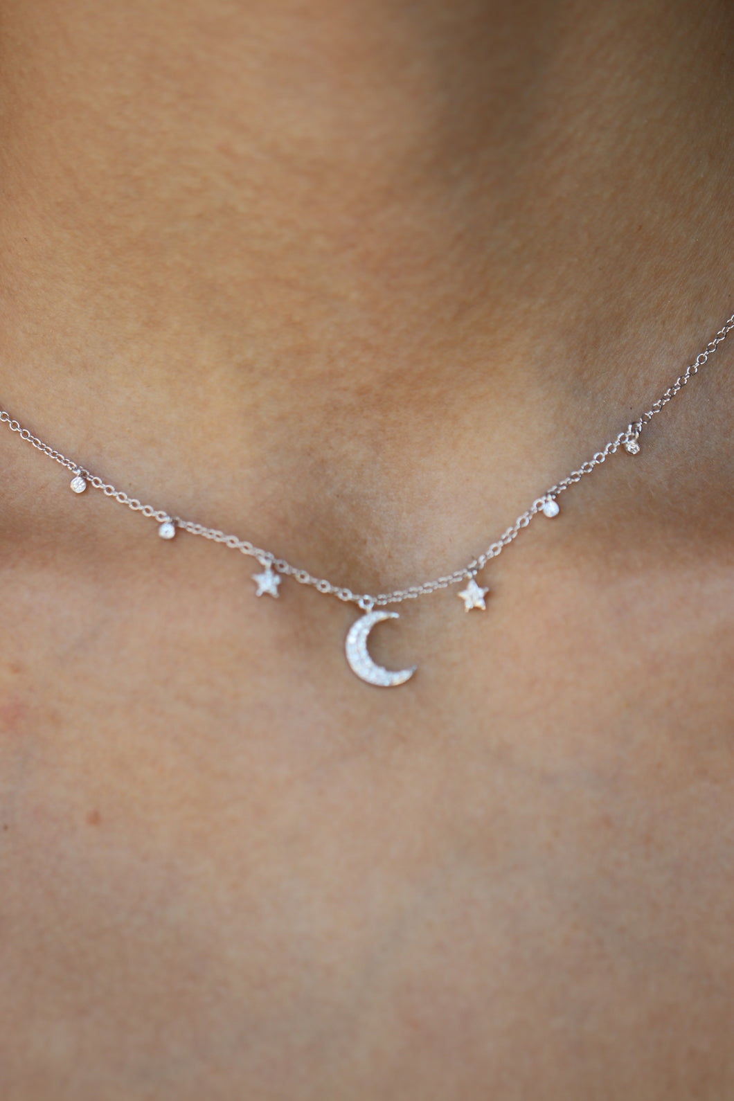 Diamond Pave Moon and Star Necklace