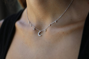 Diamond Pave Moon and Star Necklace