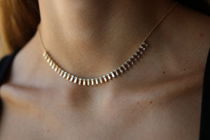 Baguette & Round Diamond Necklace in 14K Gold