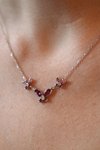 Garnet and Diamond 3 Butterfly Necklace