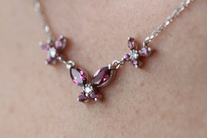 Garnet and Diamond 3 Butterfly Necklace