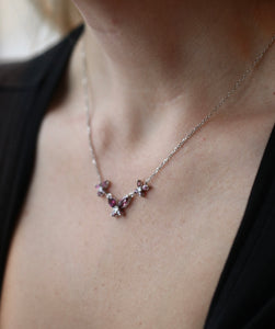 Garnet and Diamond 3 Butterfly Necklace