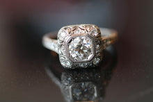 1930's Art Deco Platinum and Diamond Vintage Engagement Ring with a Round European Cut