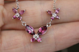 Garnet and Diamond 3 Butterfly Necklace