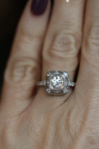 1930's Art Deco Platinum and Diamond Vintage Engagement Ring with a Round European Cut