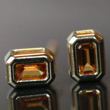 Emerald Cut Citrine Bezel Set Studs in 14K Gold