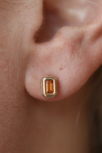 Emerald Cut Citrine Bezel Set Studs in 14K Gold