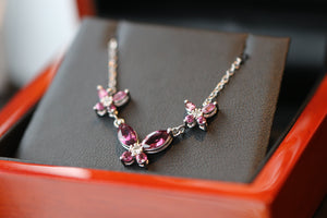 Garnet and Diamond 3 Butterfly Necklace