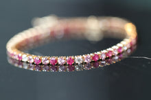 PINK Gemstone Tennis Bracelet with Rubies, Pink Sapphires, And Diamonds in 14K Yellow Gold