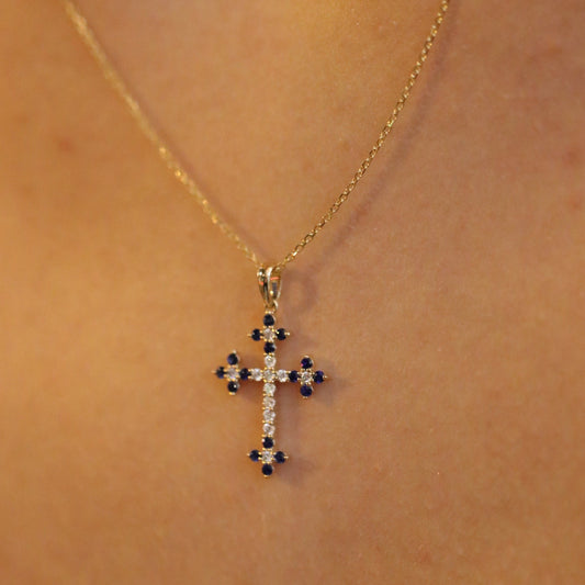 Diamond and Blue Sapphire Roman Cross