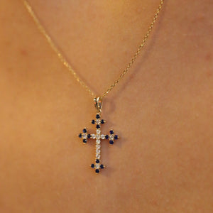 Diamond and Blue Sapphire Roman Cross