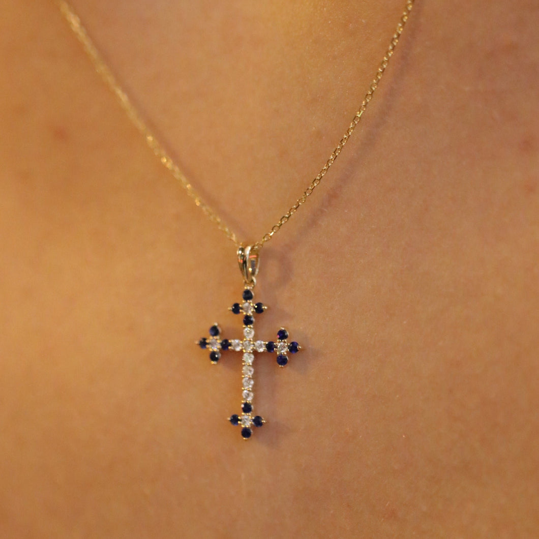 Diamond and Blue Sapphire Roman Cross