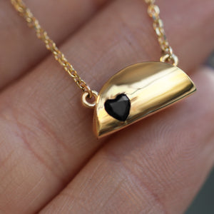 Black Diamond Heart Taco Pendant in Solid 14kt