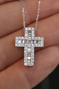 Baugette and Round Thick Diamond Cross