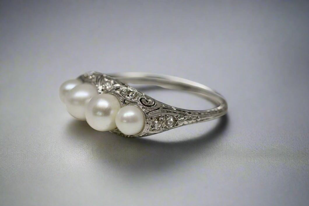 Estate 1930's Platinum, Pearl, and Diamond Ring