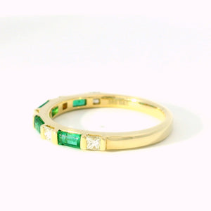 Green Emerald Bagguette and Round Diamond Band