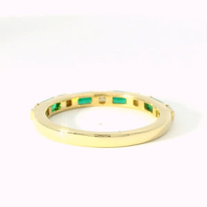 Green Emerald Bagguette and Round Diamond Band