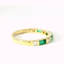 Green Emerald Bagguette and Round Diamond Band