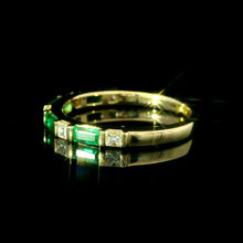 Green Emerald Bagguette and Round Diamond Band