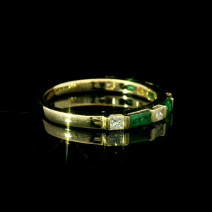 Green Emerald Bagguette and Round Diamond Band