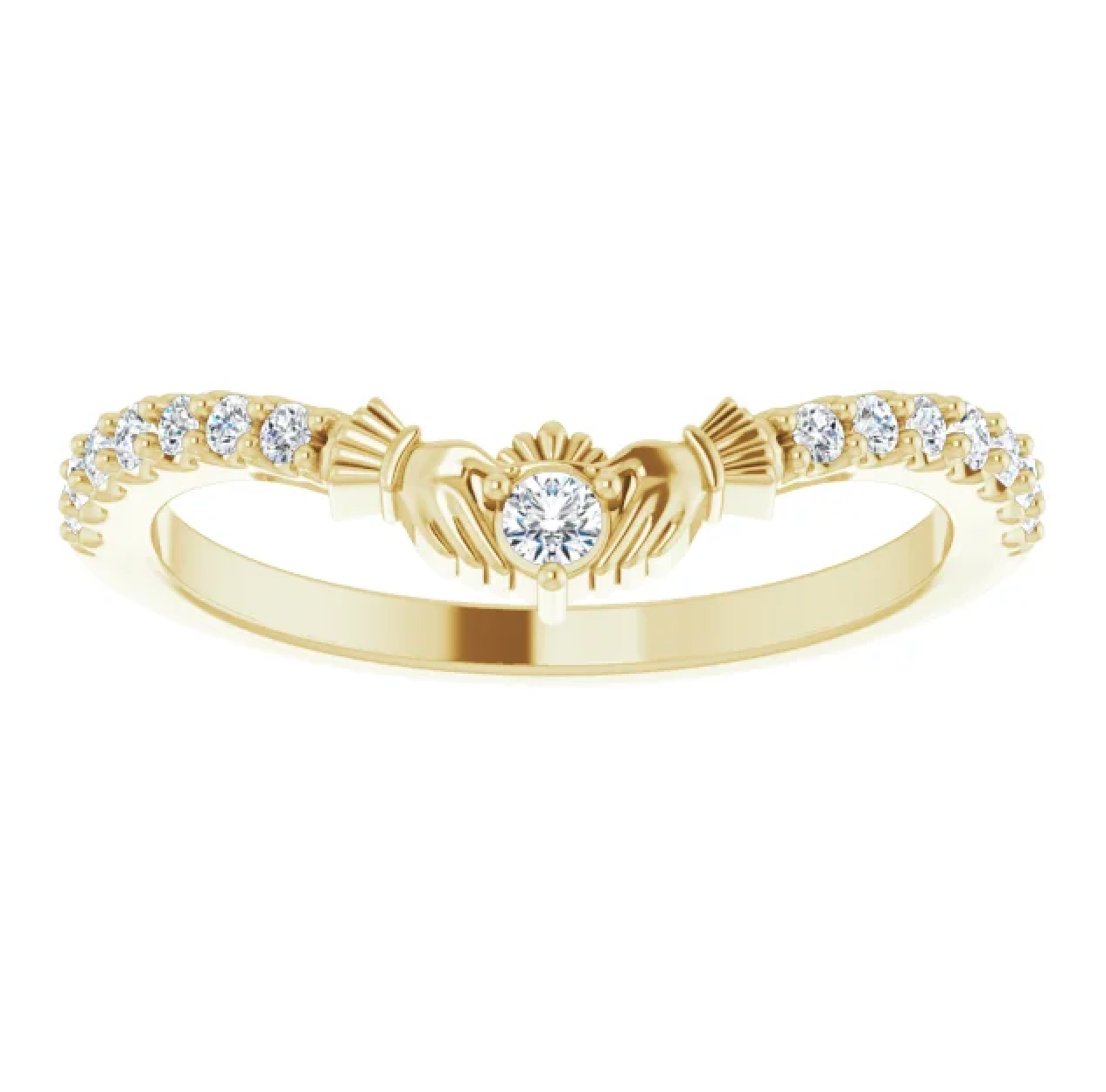 Diamond Claddagh Contour Band