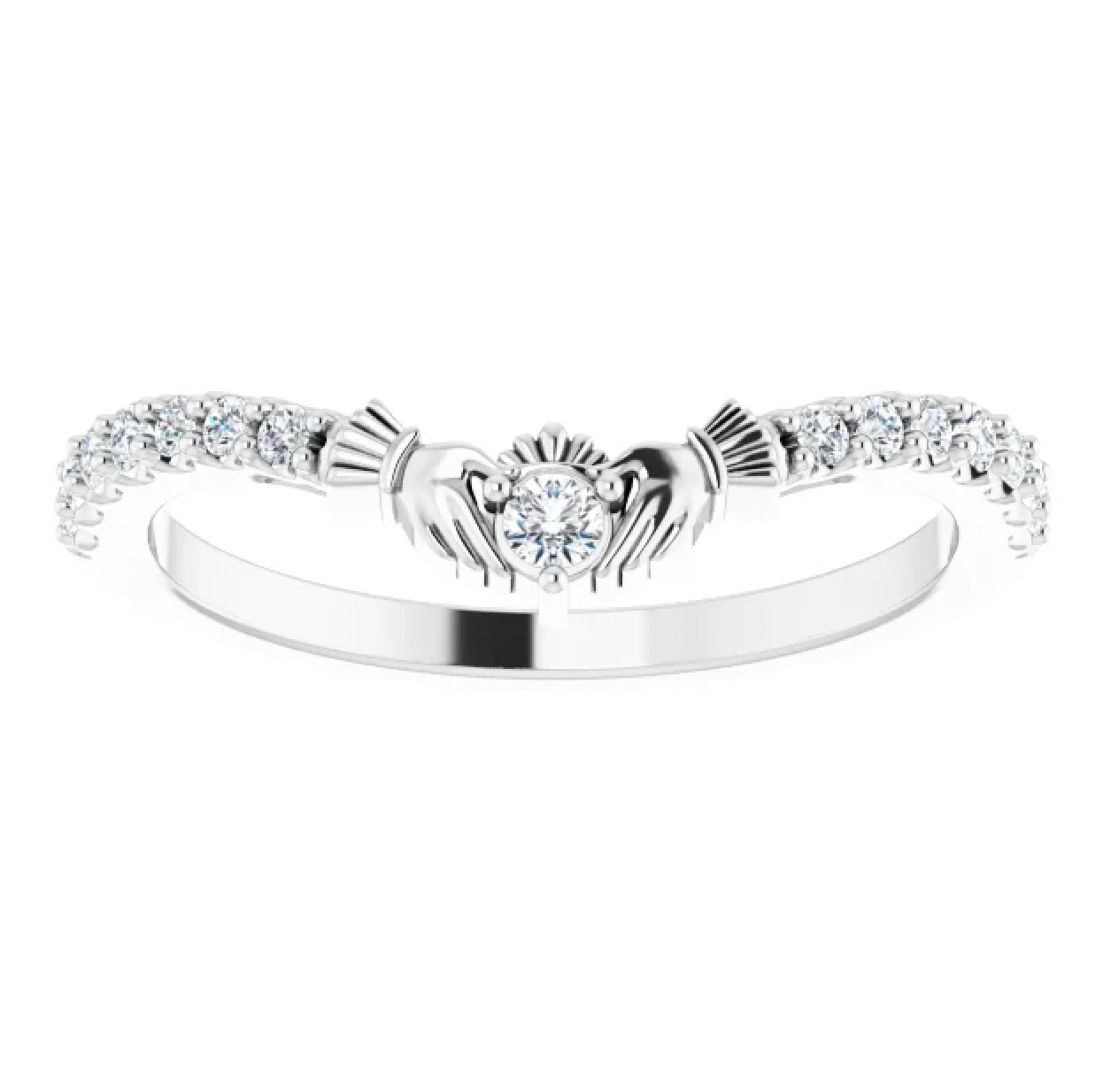 Diamond Claddagh Contour Band