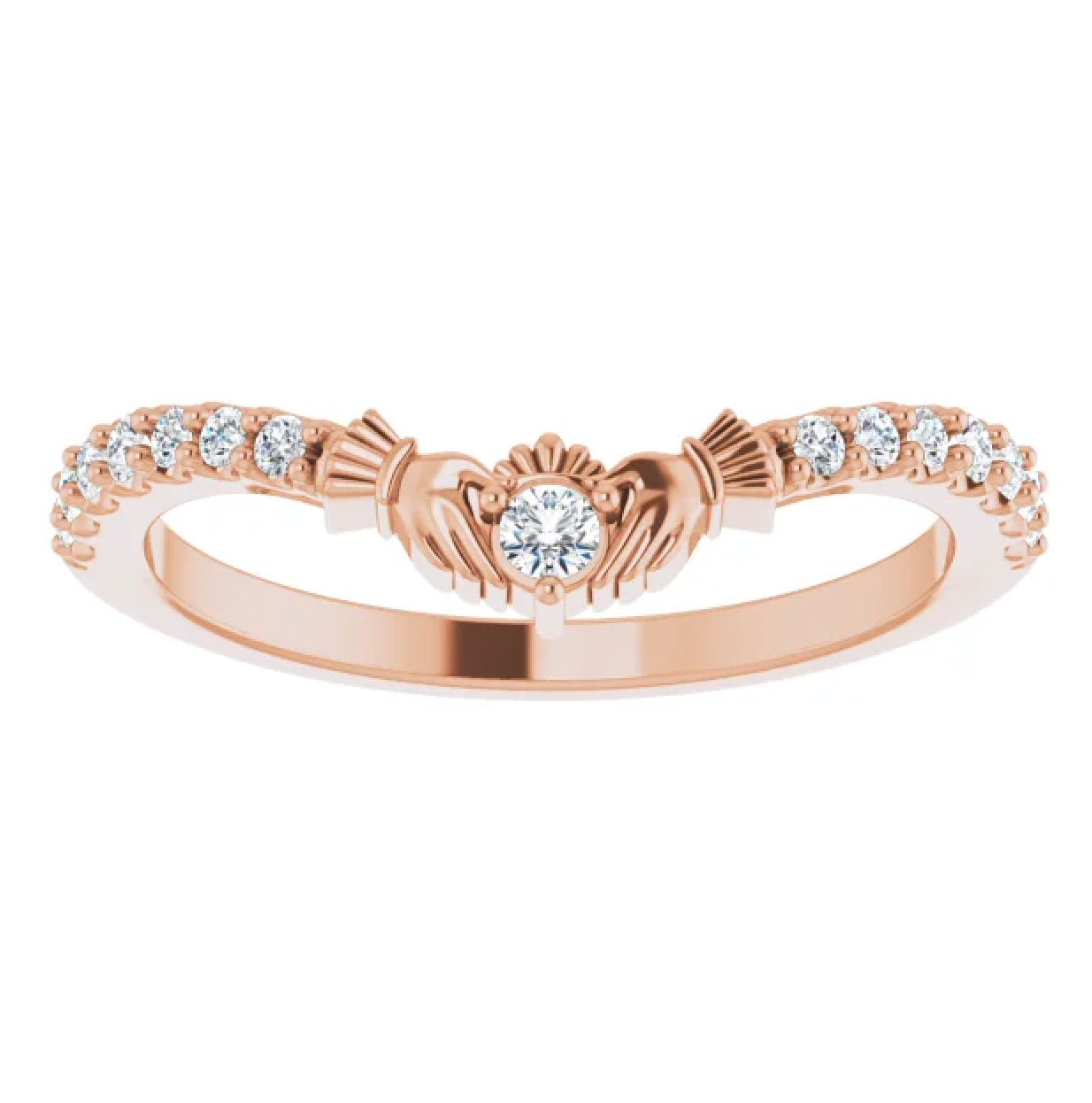 Diamond Claddagh Contour Band