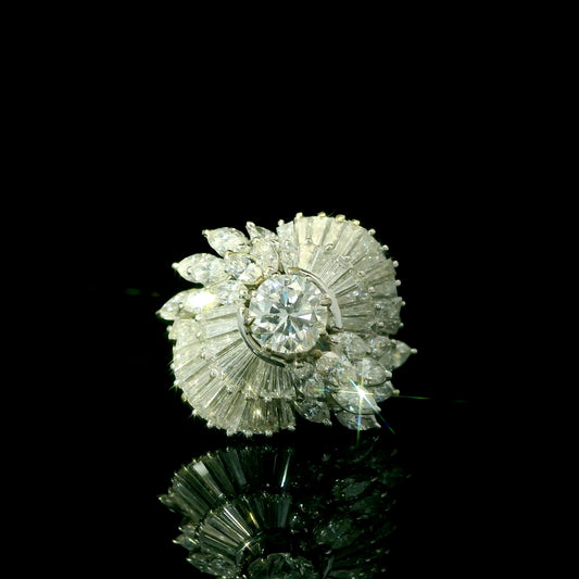 Vintage Diamond Ring with Round Center, Baguette & Marquise Diamonds