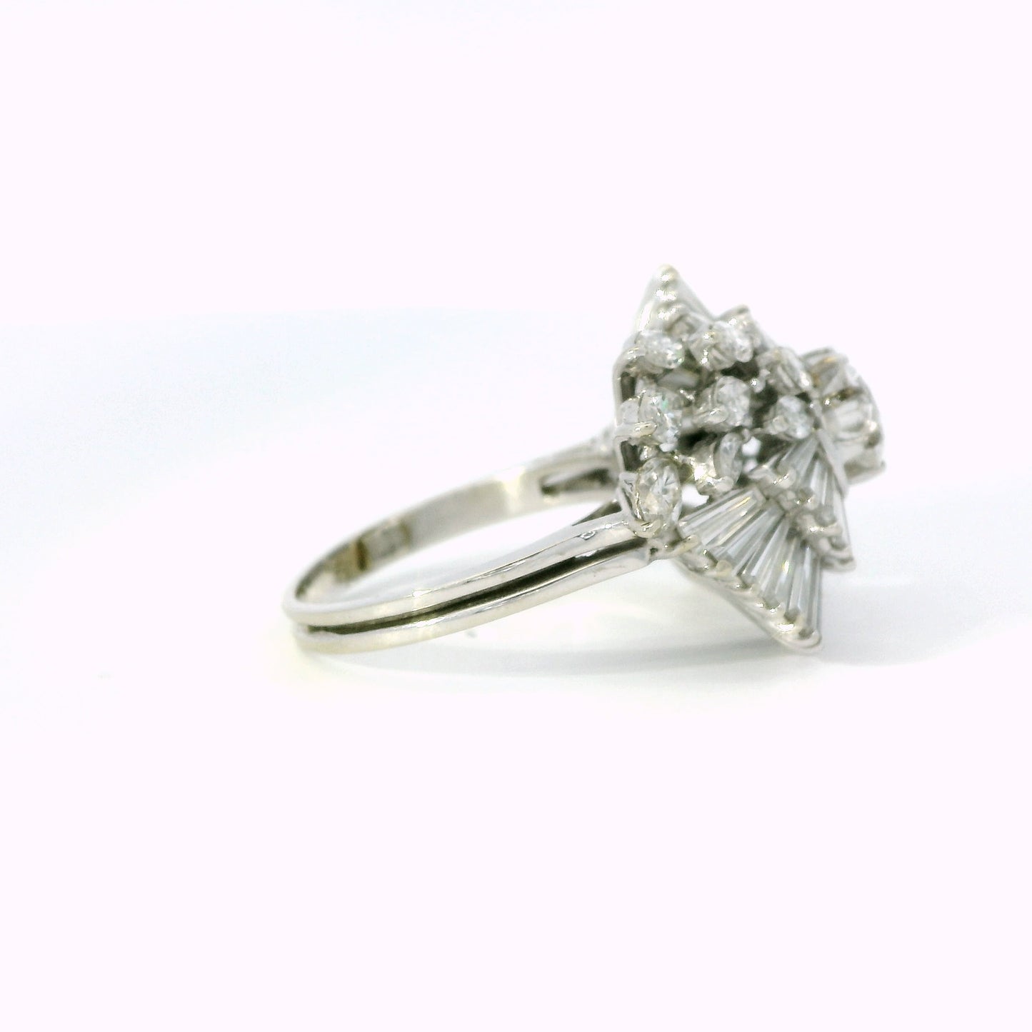 Vintage Diamond Ring with Round Center, Baguette & Marquise Diamonds