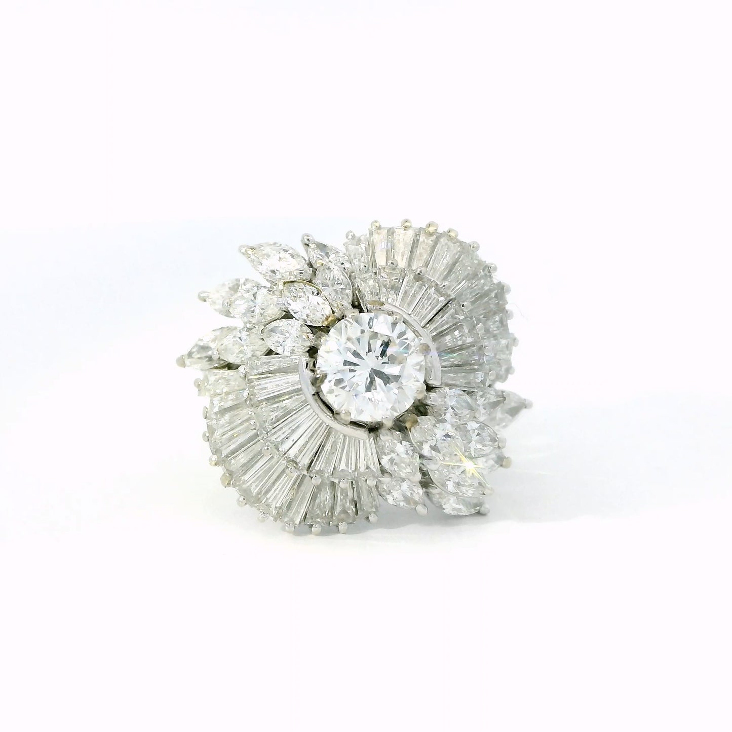 Vintage Diamond Ring with Round Center, Baguette & Marquise Diamonds