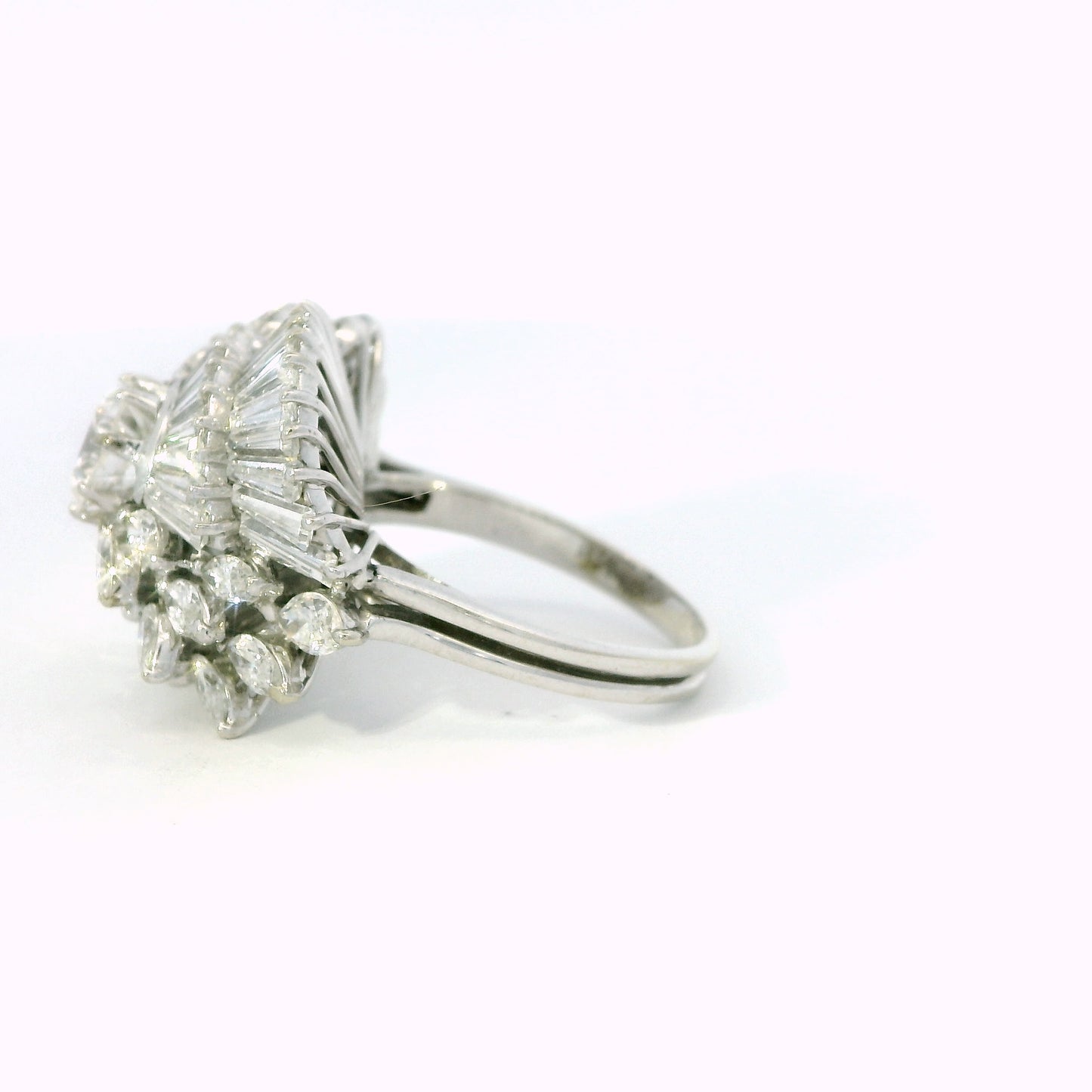 Vintage Diamond Ring with Round Center, Baguette & Marquise Diamonds