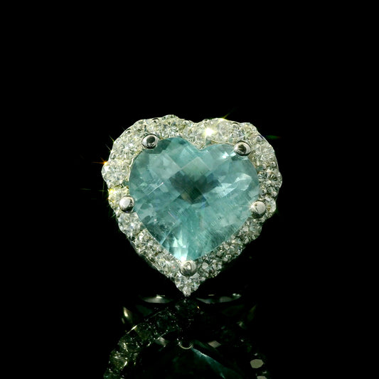 Vintage Blue Topaz Heart Ring Valentine’s Day Gift with Diamond Halo