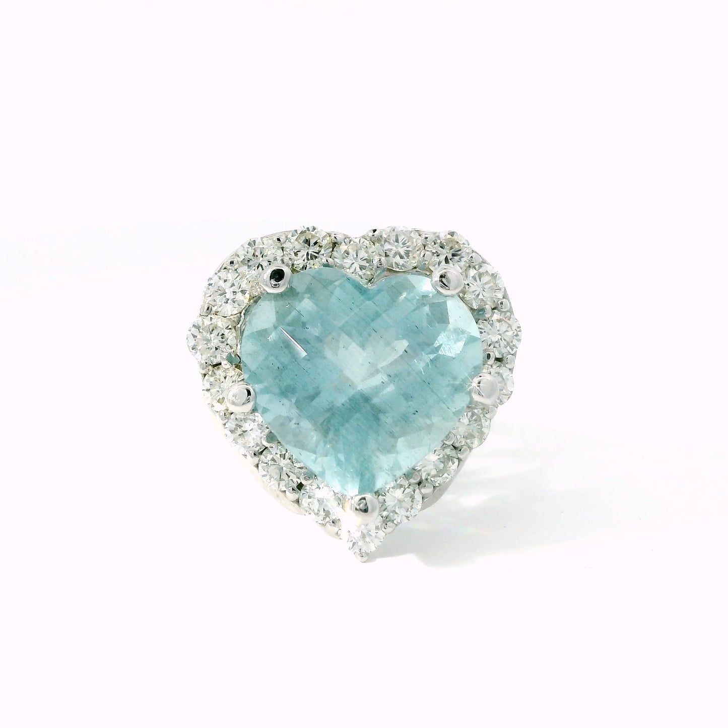 Vintage Blue Topaz Heart Ring Valentine’s Day Gift with Diamond Halo