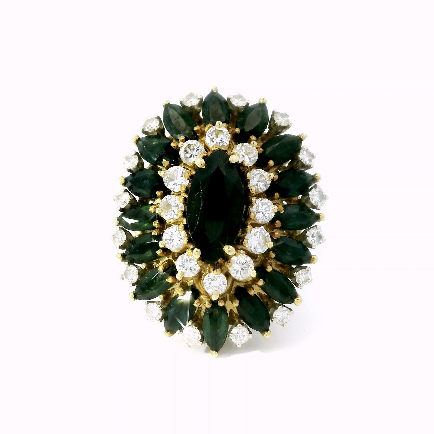 Cindy Royce 18K Gold Diamond & Green Tourmaline Statement Ring – Vintage Designer Cocktail Ring