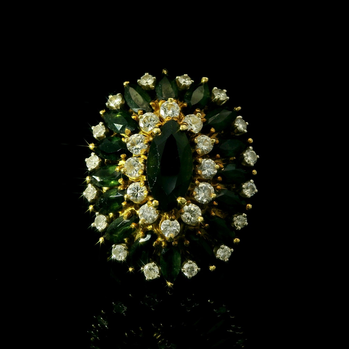 Cindy Royce 18K Gold Diamond & Green Tourmaline Statement Ring – Vintage Designer Cocktail Ring