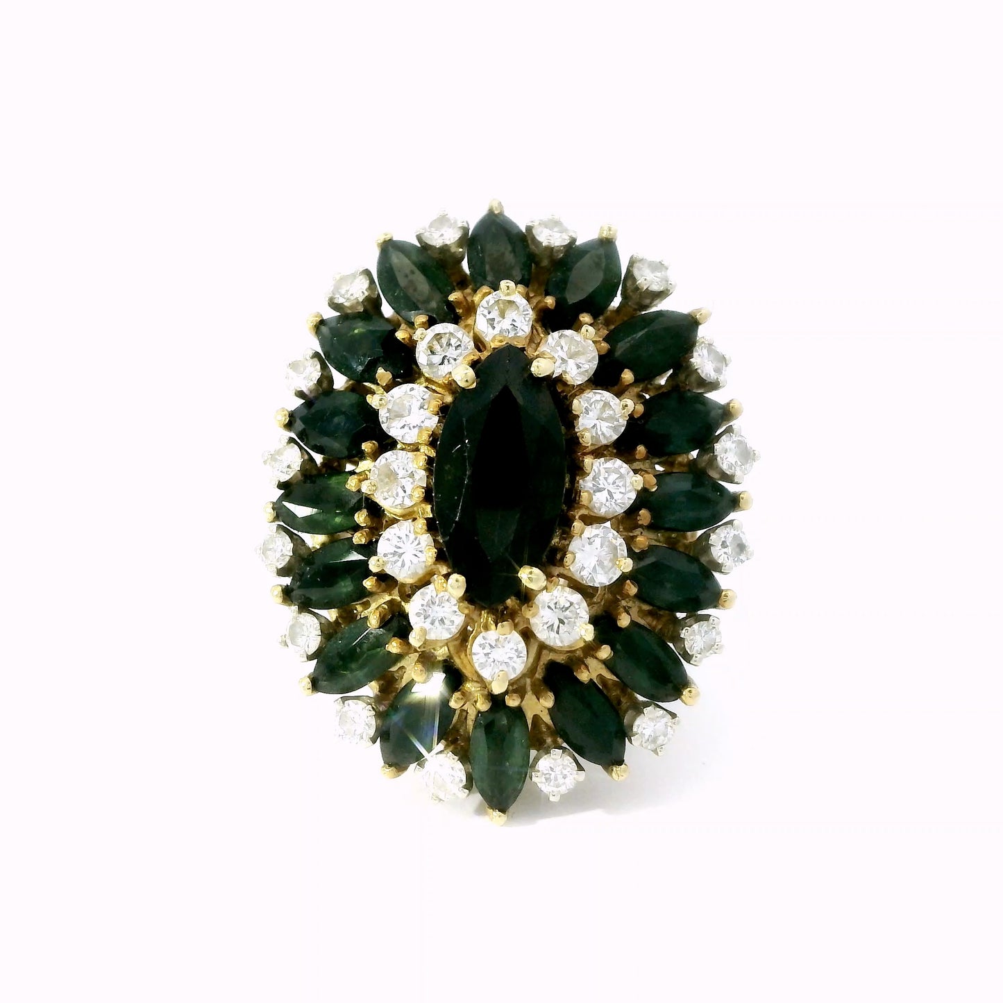 Cindy Royce 18K Gold Diamond & Green Tourmaline Statement Ring – Vintage Designer Cocktail Ring