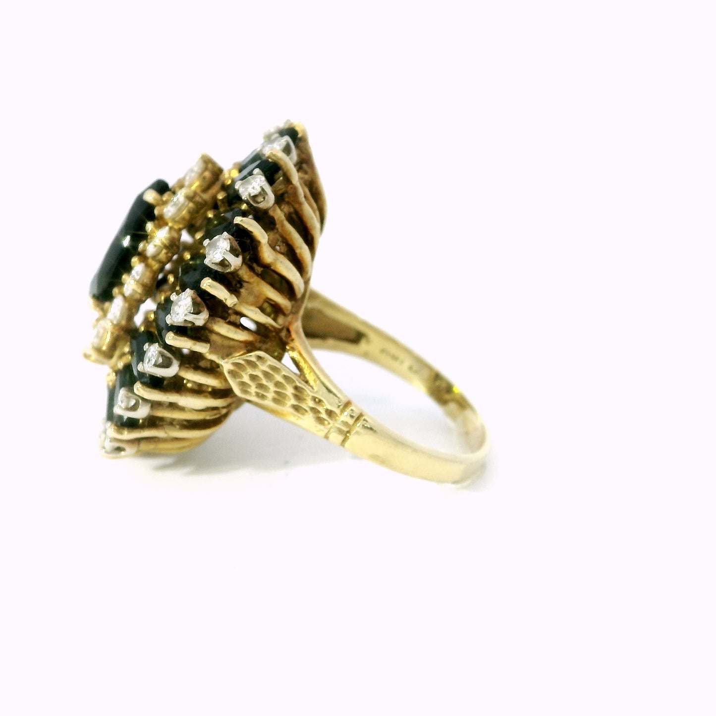 Cindy Royce 18K Gold Diamond & Green Tourmaline Statement Ring – Vintage Designer Cocktail Ring